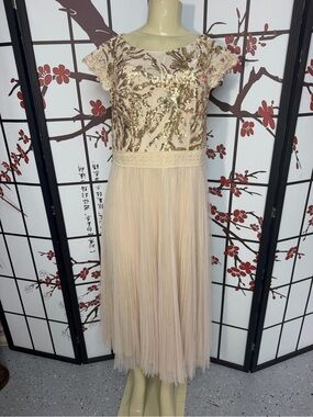 Ever Pretty Blush & Gold Sequin Midi Dress